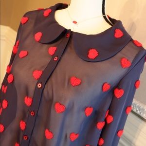 MODCLOTH Sheer Chiffon Chenille Heart Dot Blouse